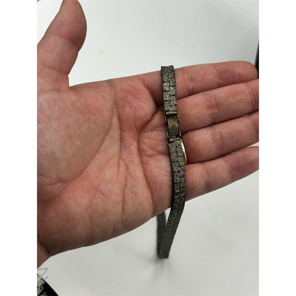 Vintage Wide Textured Antiqued Finish Metal Necklace - Picture 2 of 4
